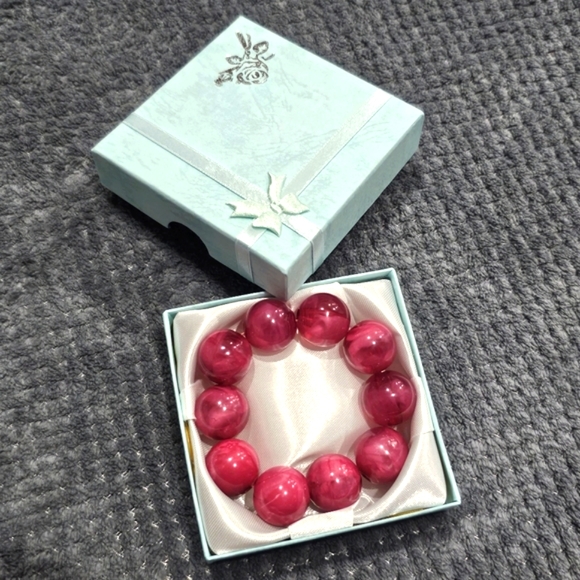 Chunky Red Pink Costume Elastic Bracelet - Picture 1 of 4